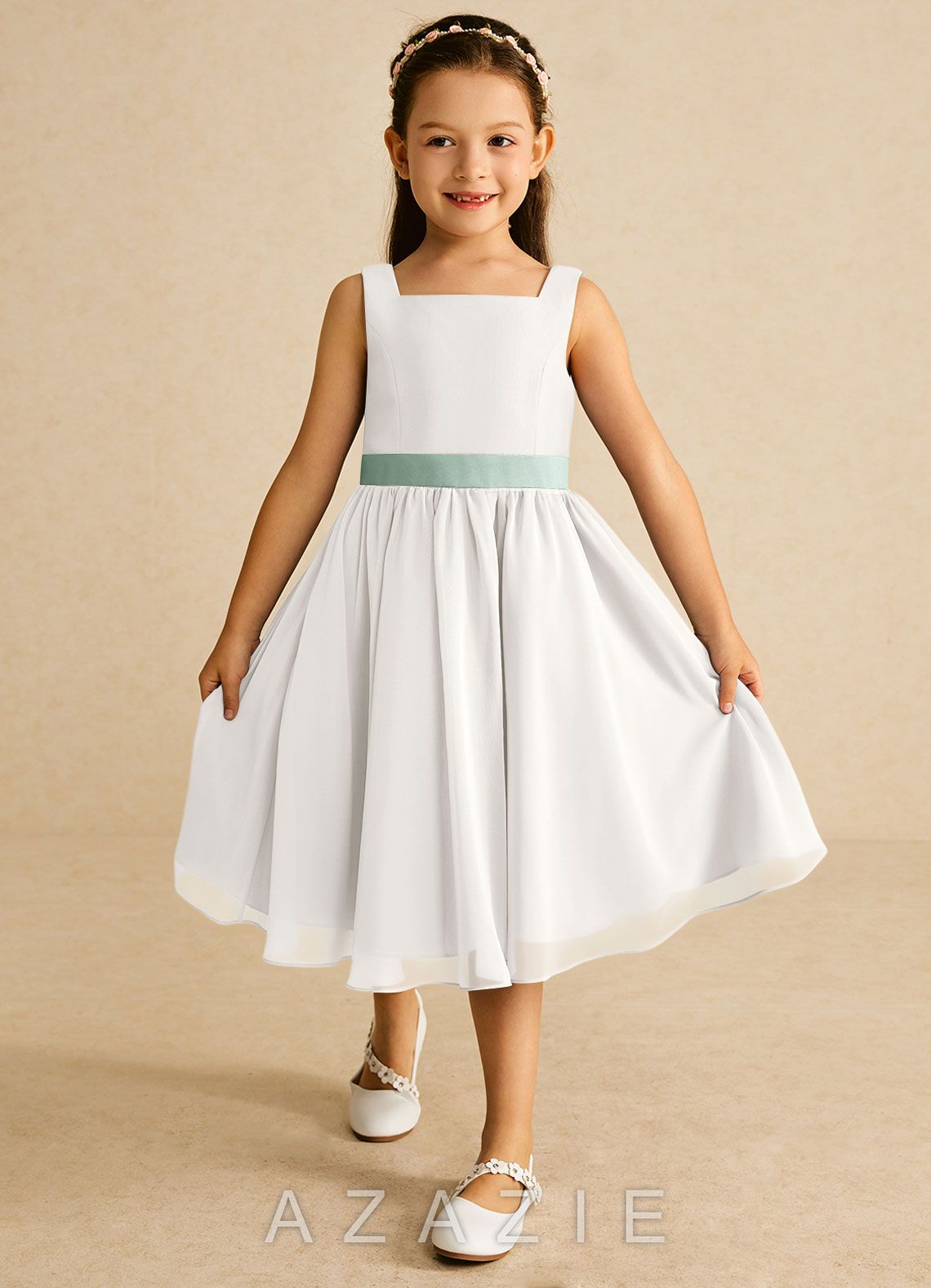 Azazie Elina Ivory Agave A-Line Sleeveless Chiffon Dress ivory/agave