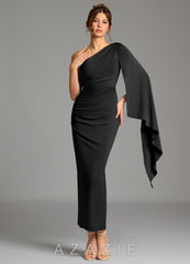 Azazie Jana Black Sheath Long Sleeve Premium Stretch Jersey Dress