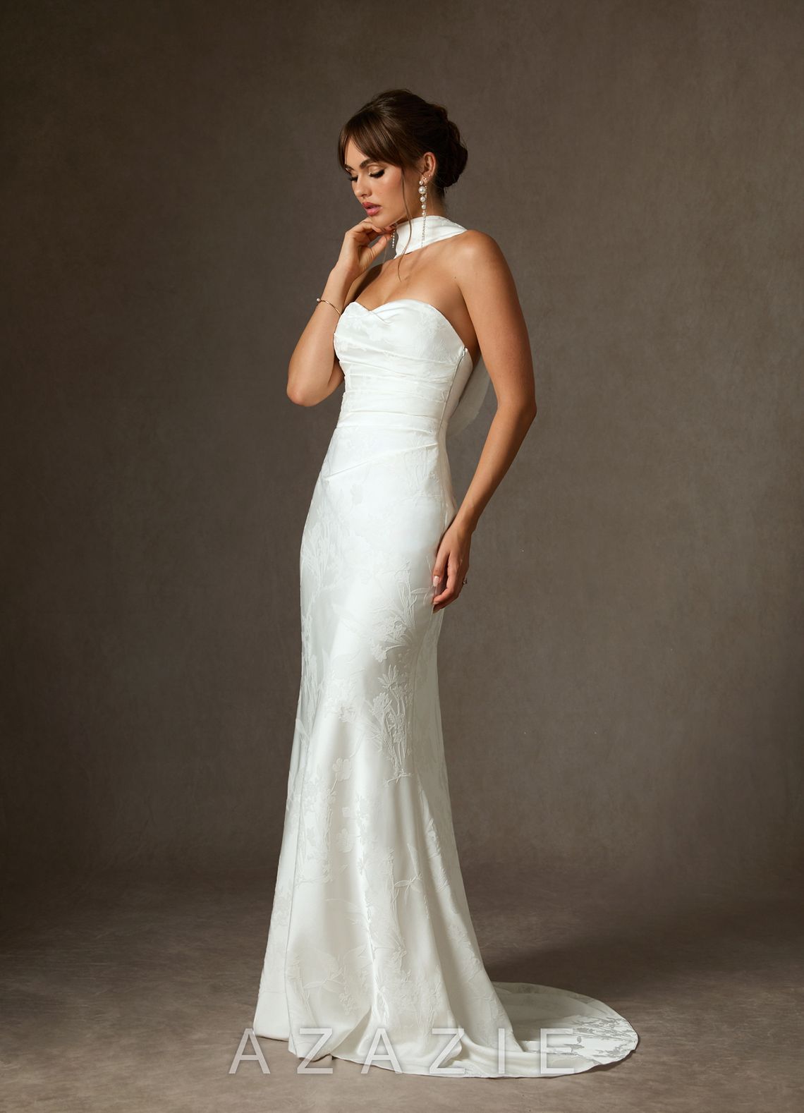Azazie Keala Diamond White Sheath Strapless Floral Jacquard Dress diamond_white