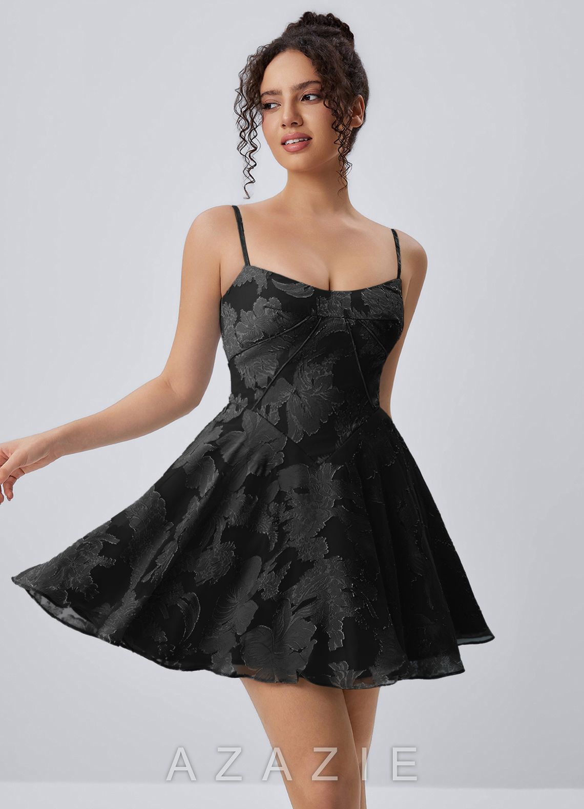 Goldmari Black Jacquard Corset A-Line Mini Dress