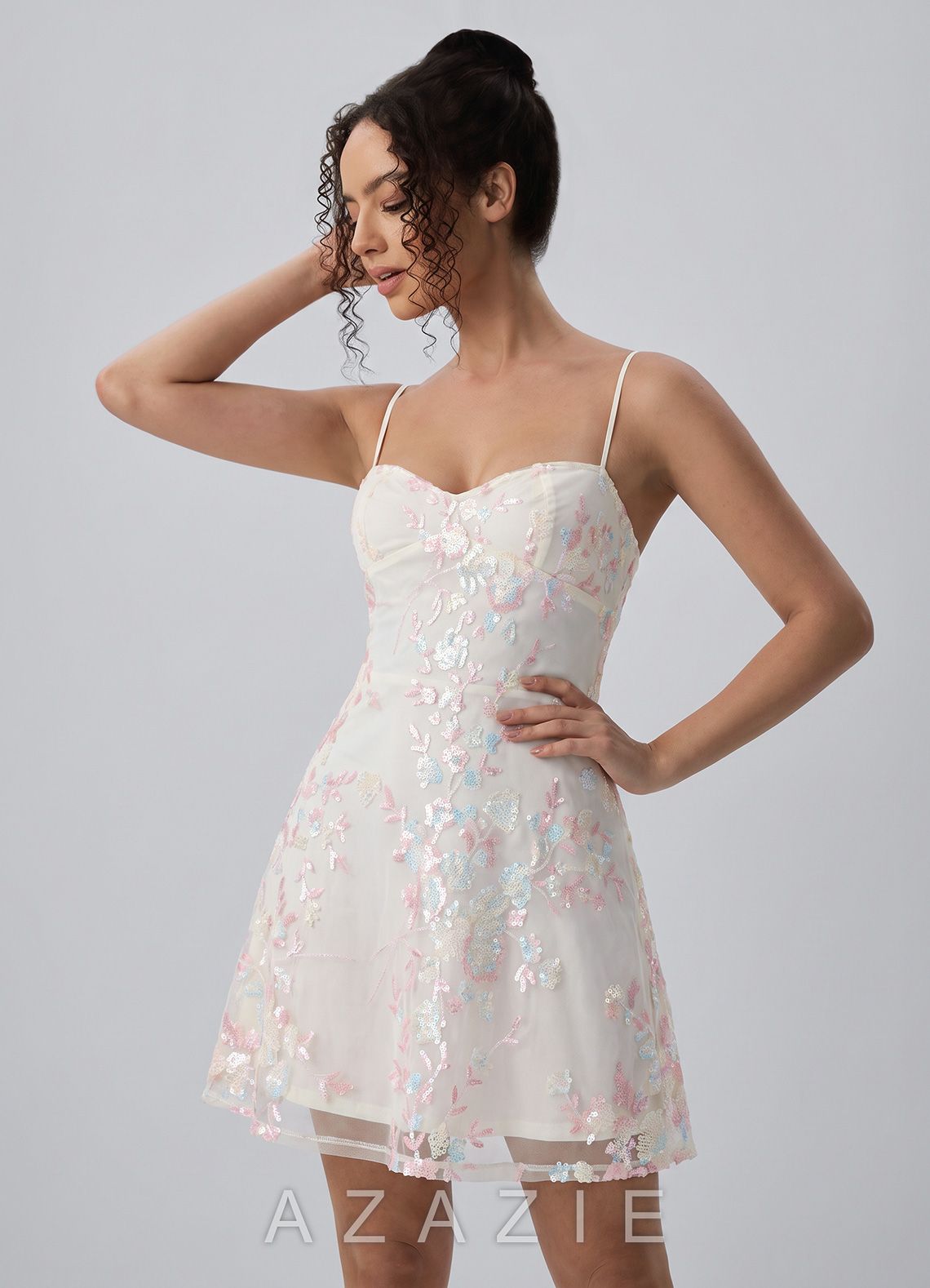 Laurence White Sequin Bow-Back A-Line Mini Dress