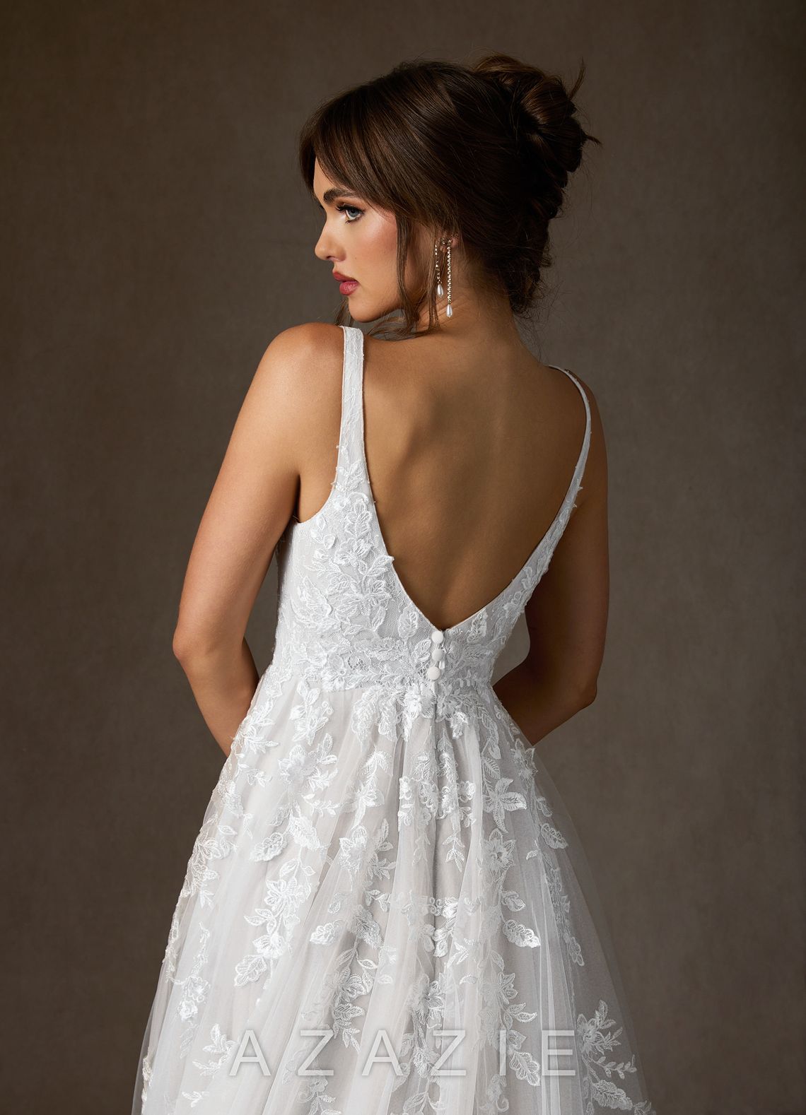 Azazie Sorella Wedding Dress Diamond White A-Line V-Neck Sequins Tulle Dress