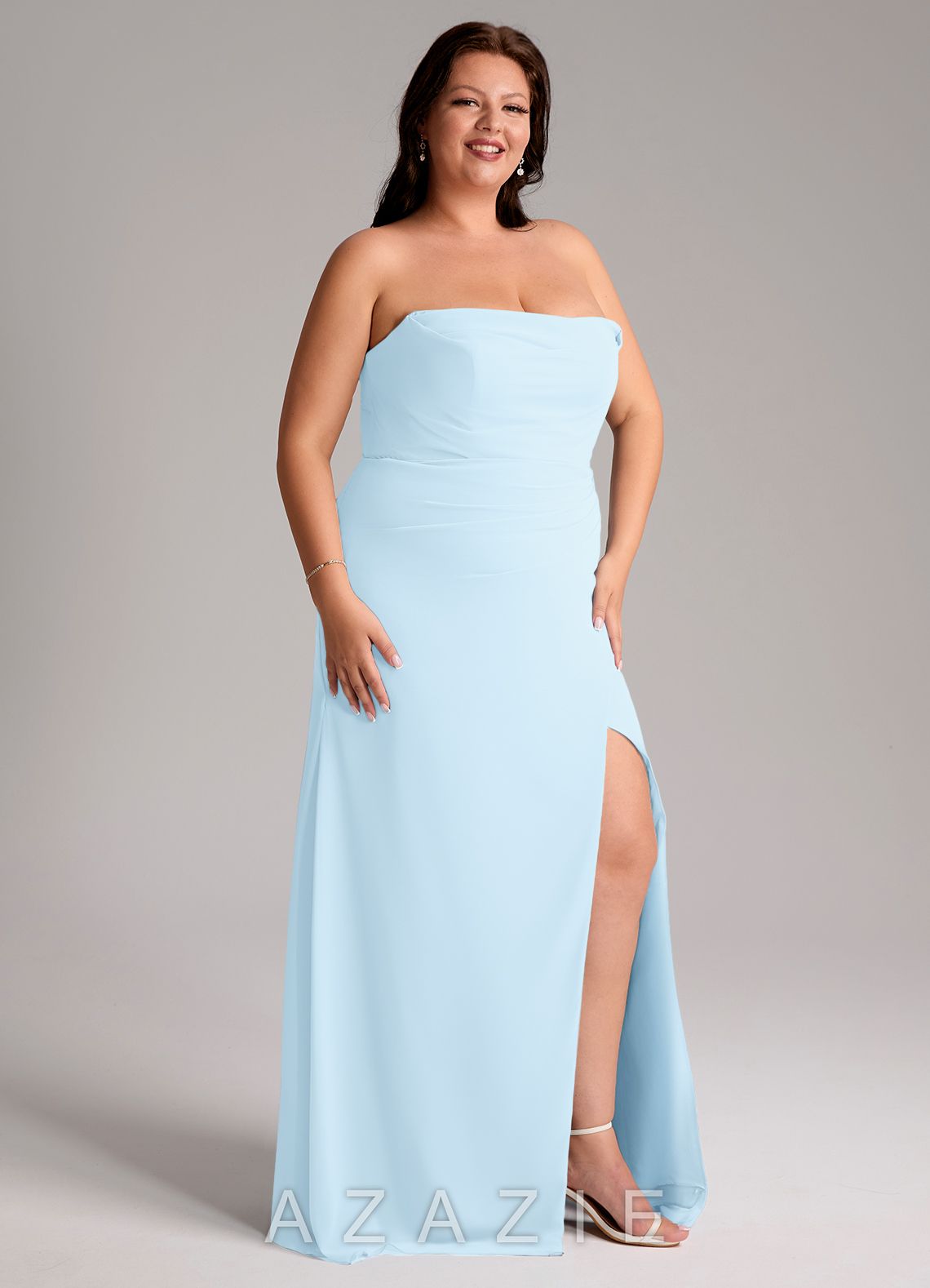 Azazie Leonis Sky Blue Sheath Strapless Chiffon Convertible Dress sky_blue