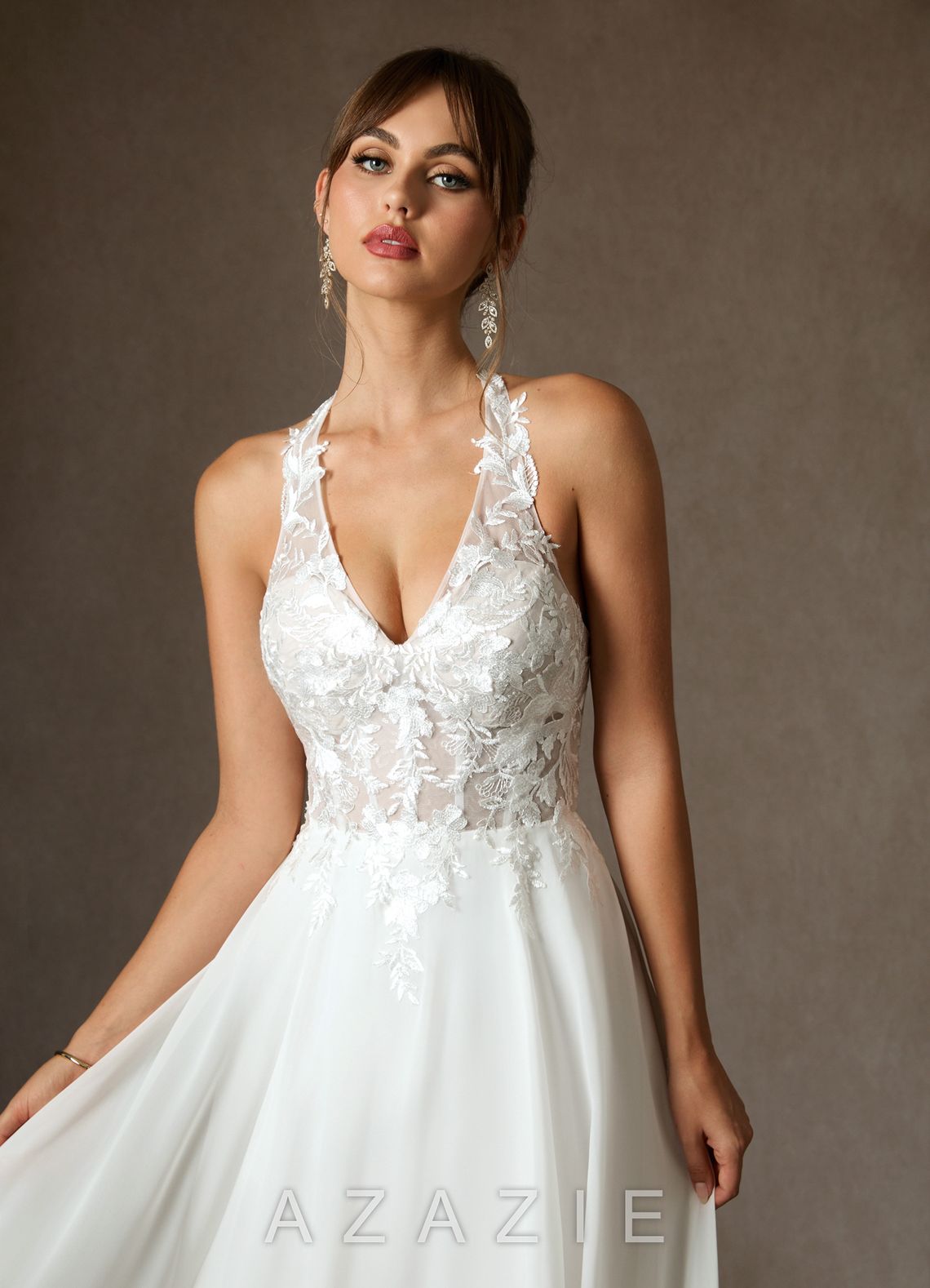 Azazie Sonia Diamond White A-Line Lace Dress diamond_white