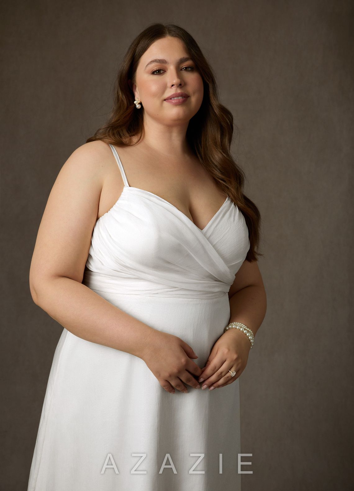 Azazie Kali Wedding Dress Diamond White A-Line V-Neck Pleated Crinkle Chiffon Dr