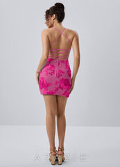 Marigoldessa Fuchsia Lace Stretch Mesh Open Back Corset Mini Dress