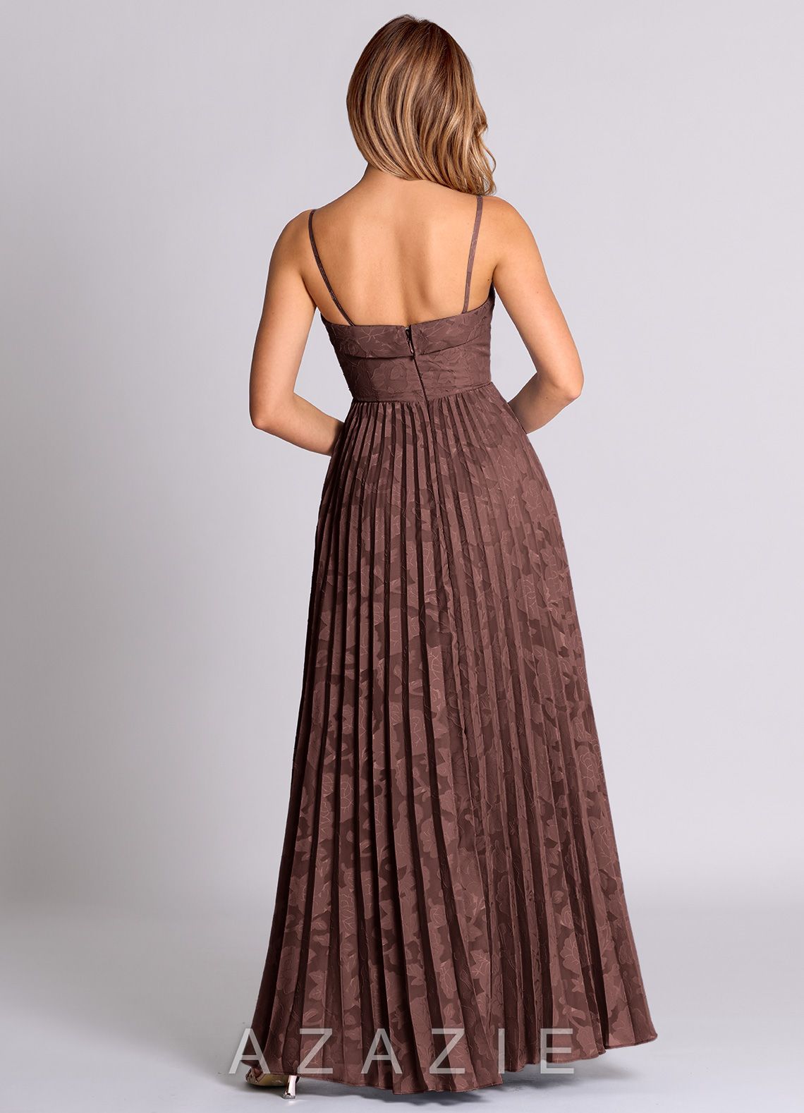 Azazie Mariana Espresso A-Line Strapless Floral Burnout Convertible Dress espresso