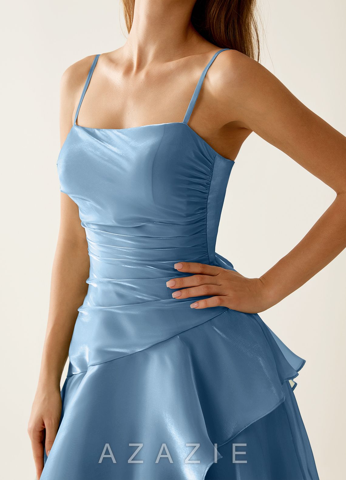 Nicola Mint Blue Satin Ruffled A-line Vacation Midi Dress