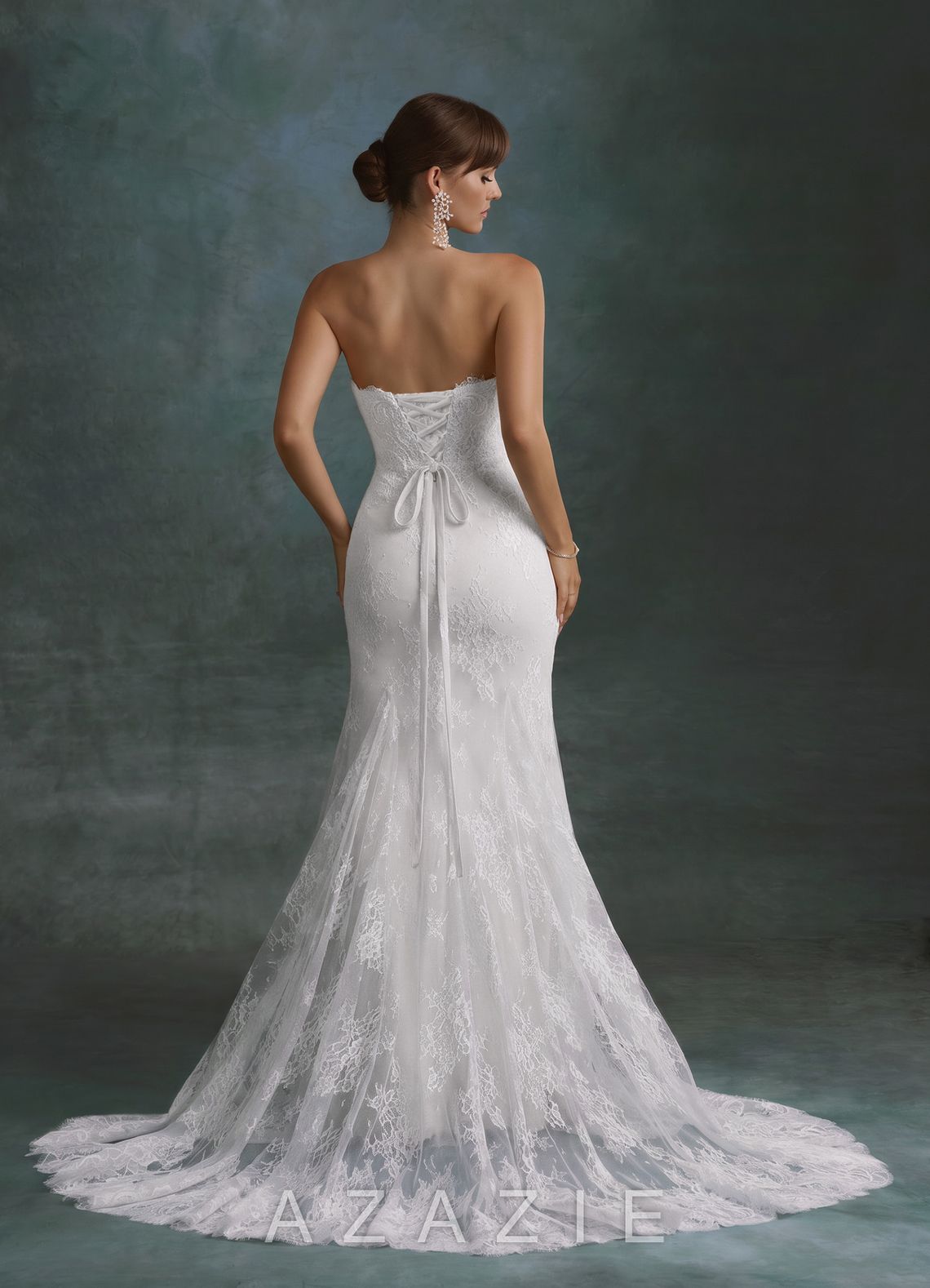Azazie Dawna Diamond White Mermaid Strapless Lace Dress