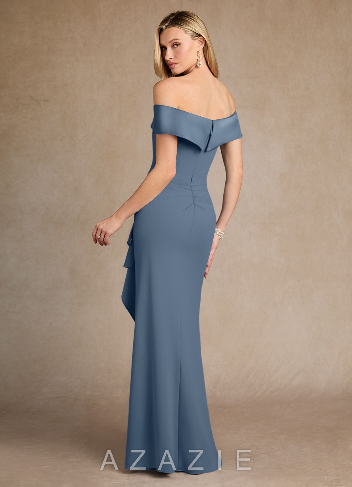 Azazie Laredo Twilight Mermaid Off the Shoulder Stretch Crepe Dress twilight