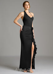 Azazie Gwyneth Black Mermaid Pleated Premium Stretch Jersey Dress black
