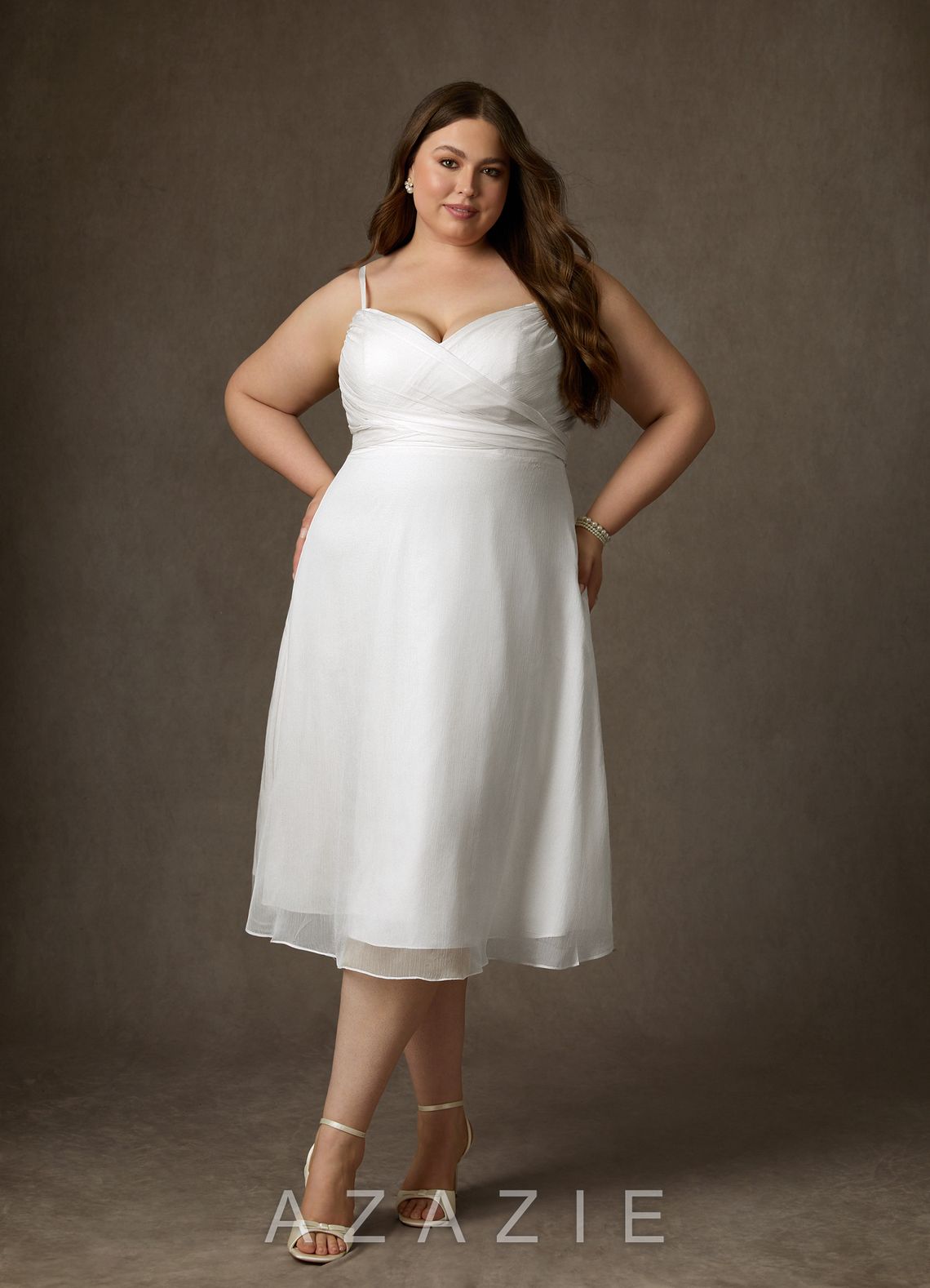 Azazie Kali Wedding Dress Diamond White A-Line V-Neck Pleated Crinkle Chiffon Dr
