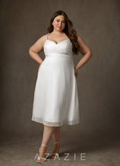 Azazie Kali Wedding Dress Diamond White A-Line V-Neck Pleated Crinkle Chiffon Dr