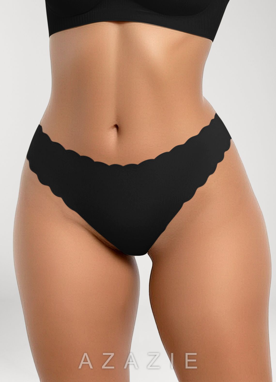 Scalloped Edge Barely-There Seamless Thongs （3pics）  black