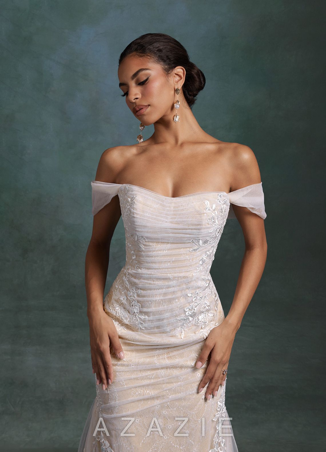 Azazie Ella Diamond White Champagne Mermaid Sweetheart Neckline Tulle Dress diamond_white/champagne