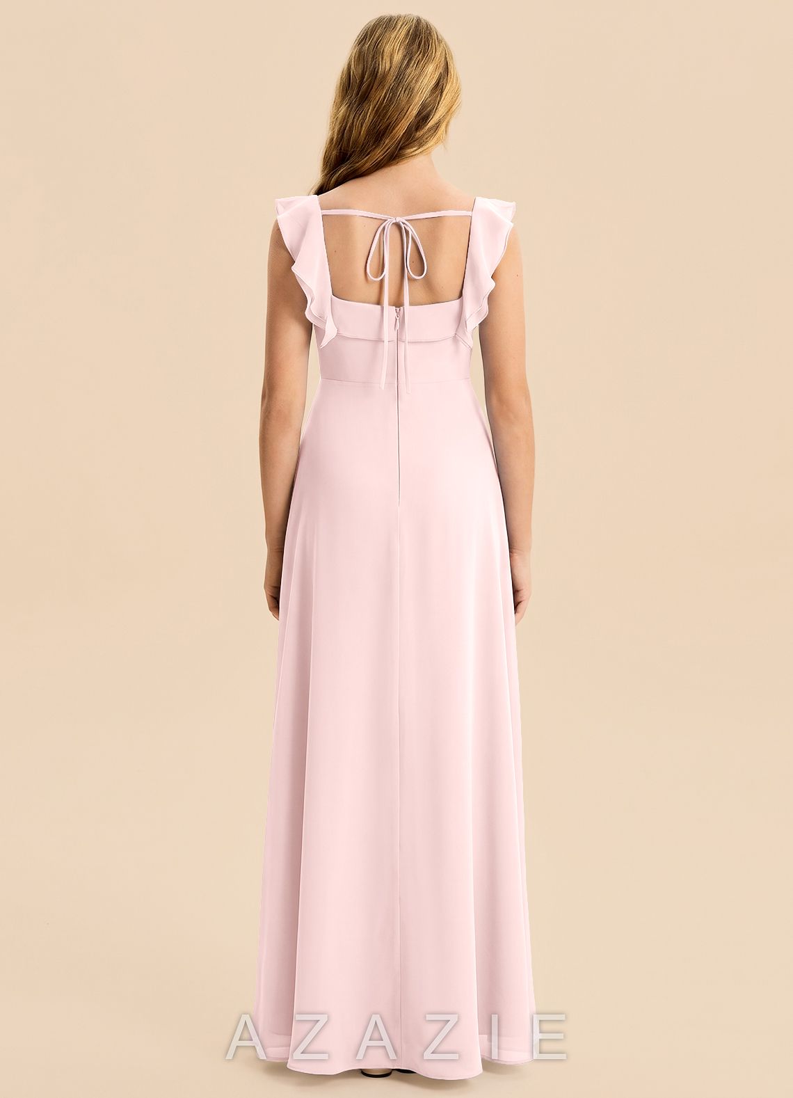 Azazie Nori Junior Blushing Pink A-Line Ruched Chiffon Dress blushing_pink
