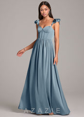 Azazie Denisse Dusty Blue A-Line Ruched Stretch Satin Dress dusty_blue