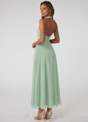 Azazie Tessie Agave A-Line Pleated Chiffon Dress agave