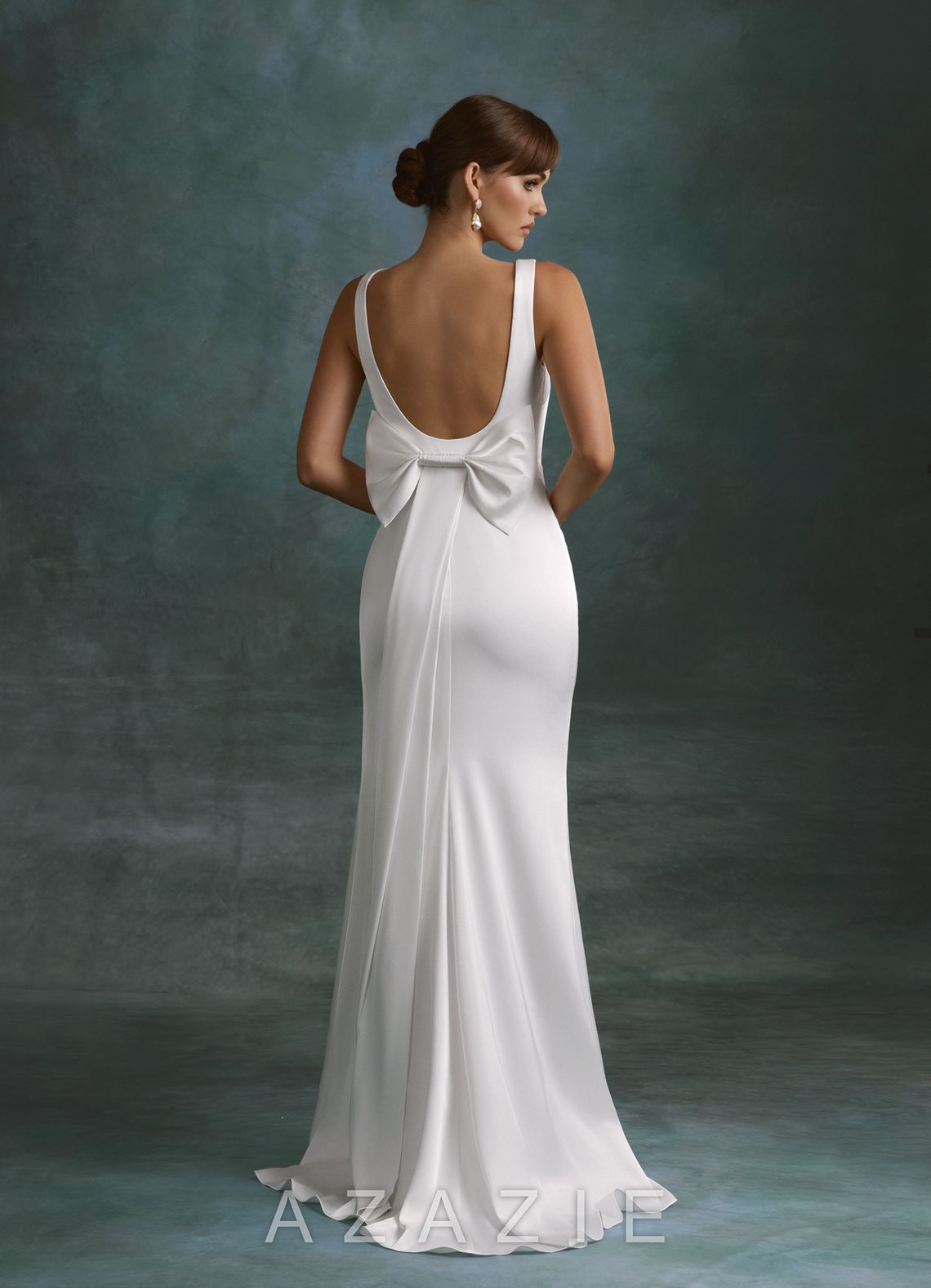 Azazie Galina Diamond White Mermaid Square Neckline Stretch Satin Dress