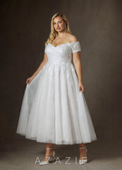 Azazie Rowe Diamond White A-Line Off the Shoulder Lace Dress