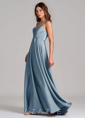 Azazie Amani Dusty Blue A-Line Pleated Stretch Satin Dress dusty_blue