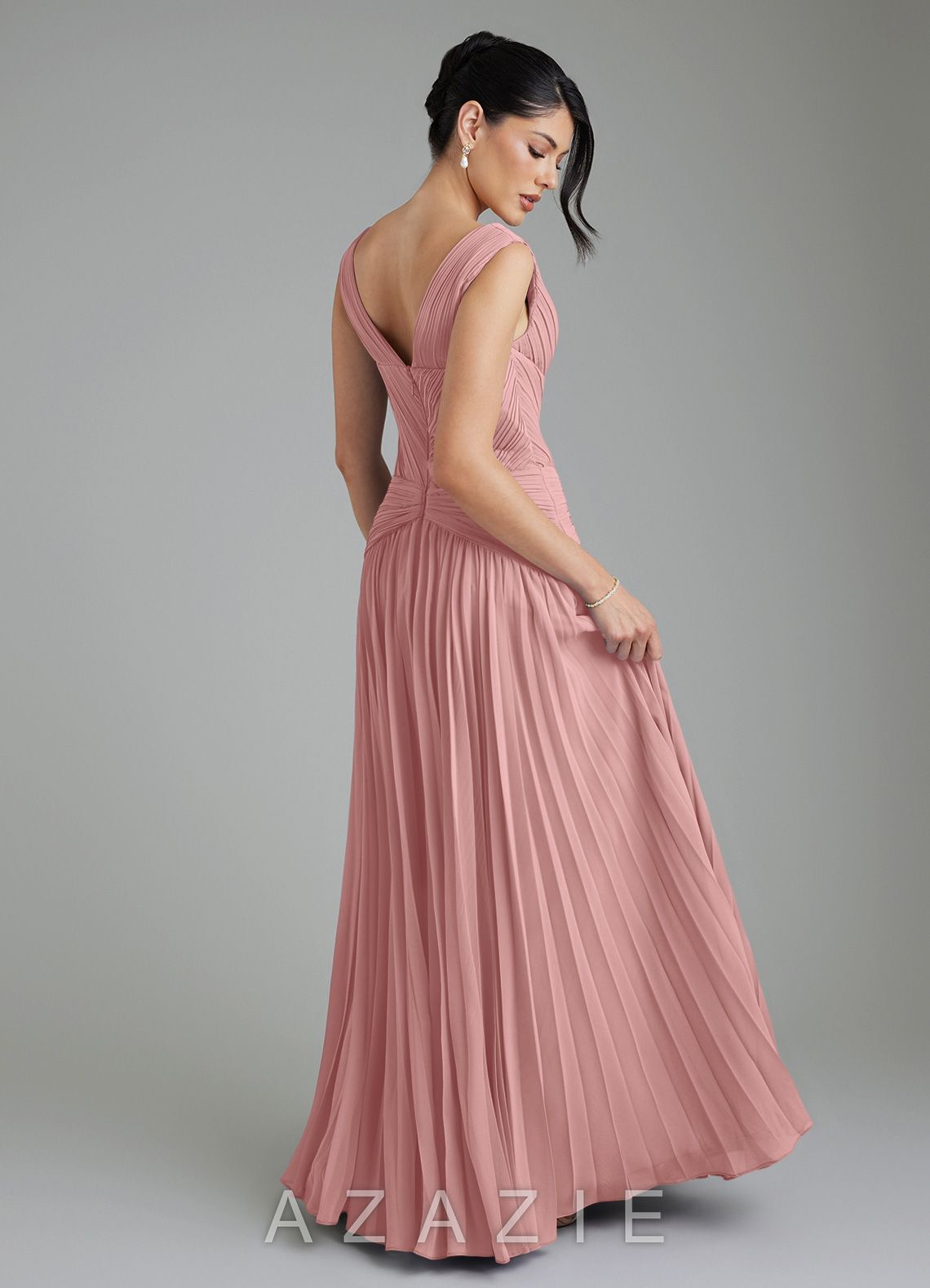 Azazie Kima Dusty Rose A-Line Pleated Chiffon Dress dusty_rose