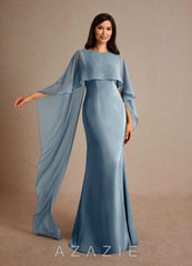 Azazie Milfred Dusty Blue Sheath Boatneck Stretch Satin Dress dusty_blue