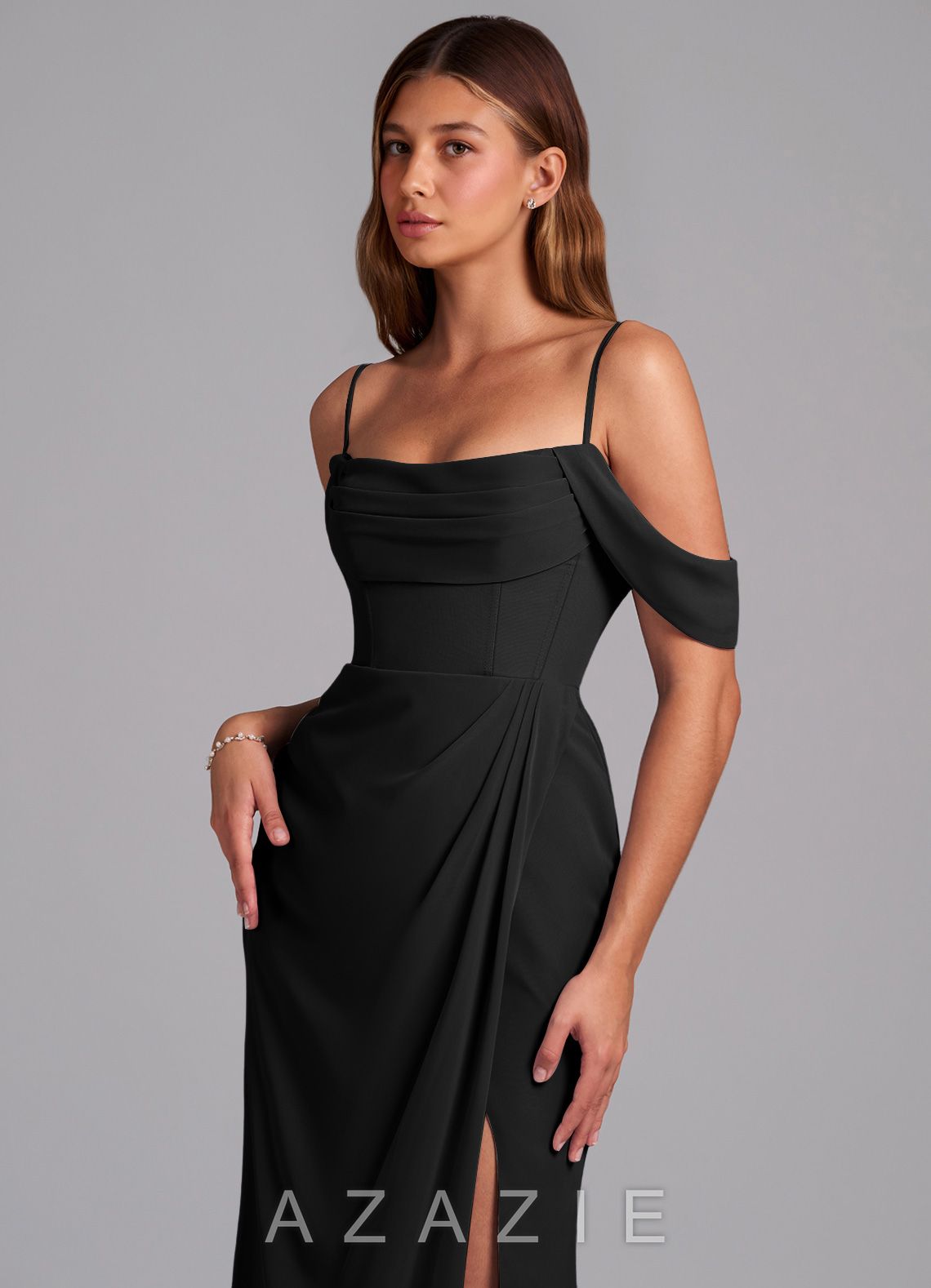 Azazie Johana Black Mermaid Off the Shoulder Chiffon Convertible Dress black
