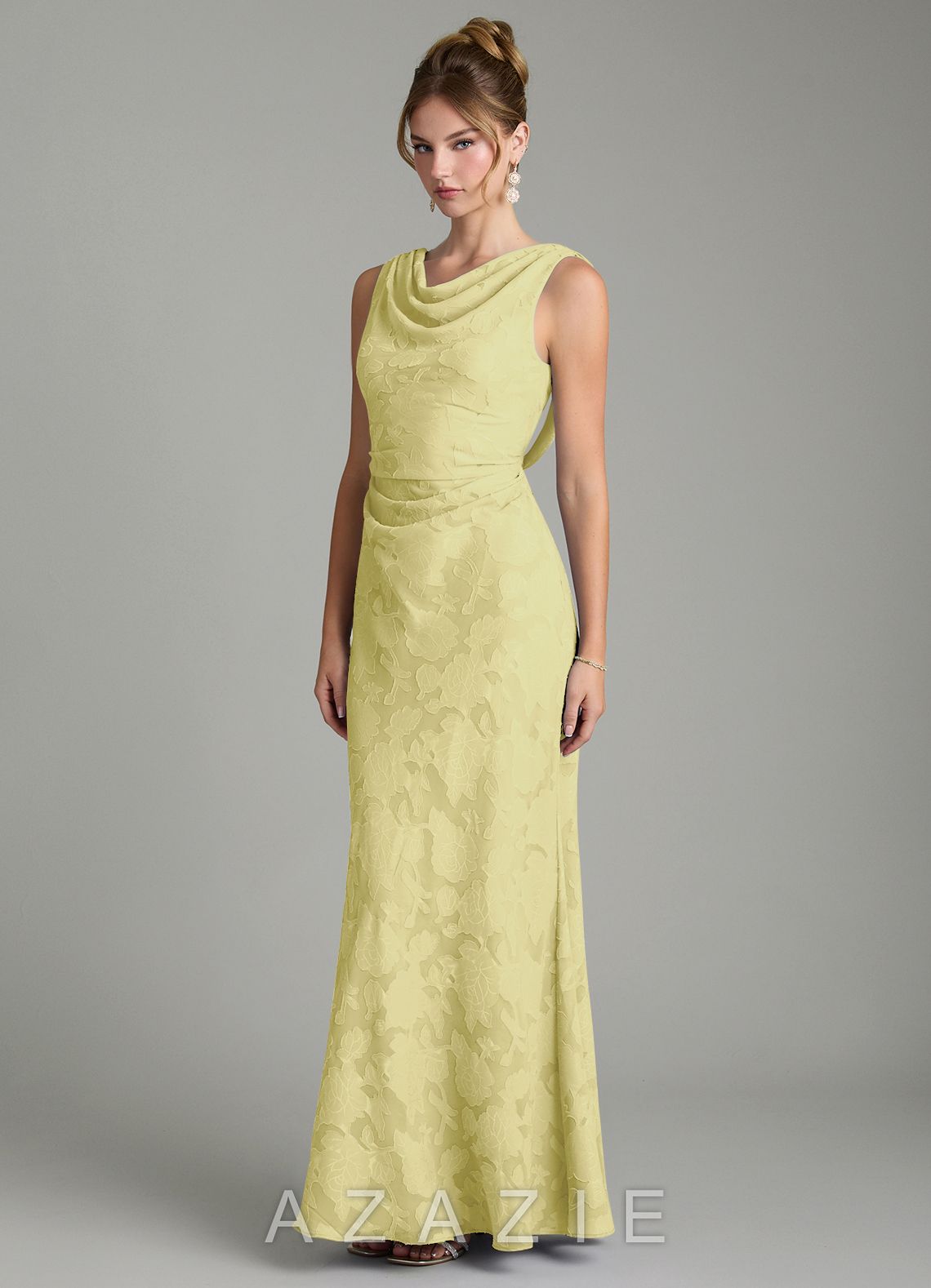 Azazie Kieryn Lemon Sorbet Mermaid Pleated Floral Burnout Dress lemon_sorbet