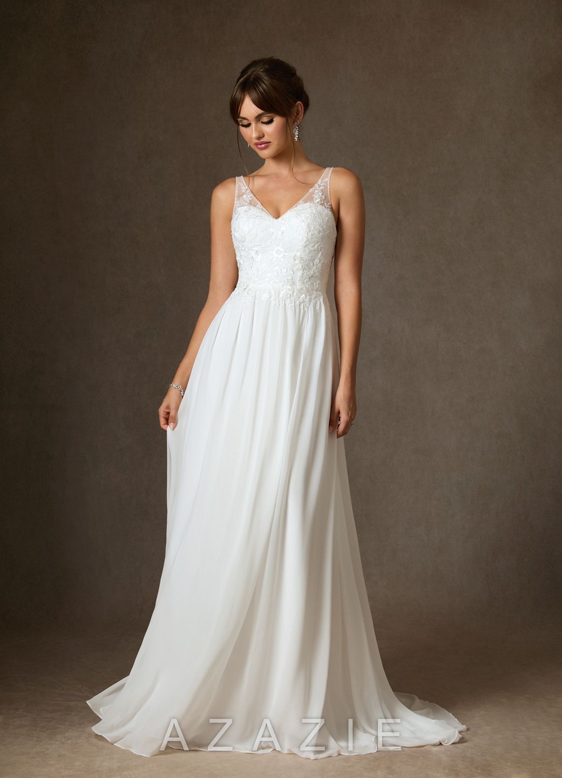 Azazie Carmella Wedding Dress Diamond White A-Line Sequins Chiffon Dress diamond_white
