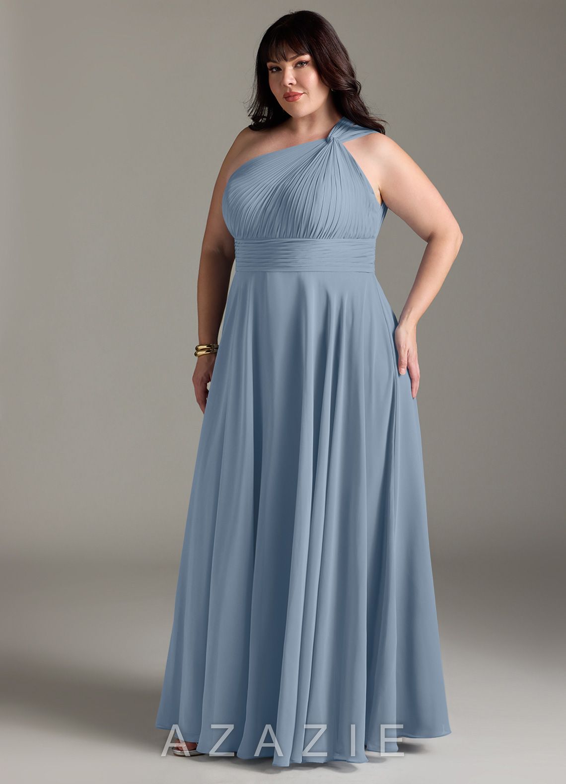 Azazie Charlize Dusty Blue A-Line One Shoulder Chiffon Dress dusty_blue