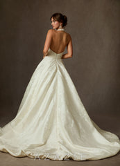 Azazie Saphira Antique White Ball-Gown with Pockets Floral Jacquard Dress