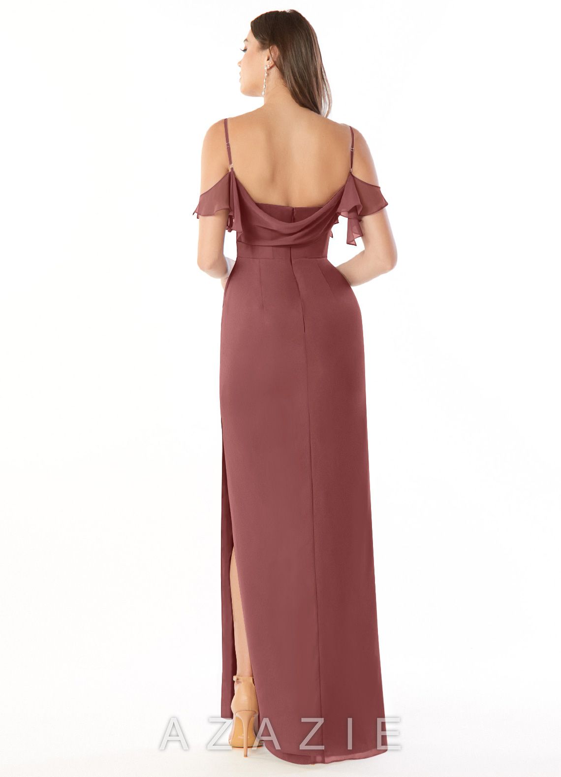 Azazie Emeralda Amethyst Sheath Off the Shoulder Chiffon Dress amethyst
