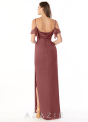 Azazie Emeralda Amethyst Sheath Off the Shoulder Chiffon Dress amethyst