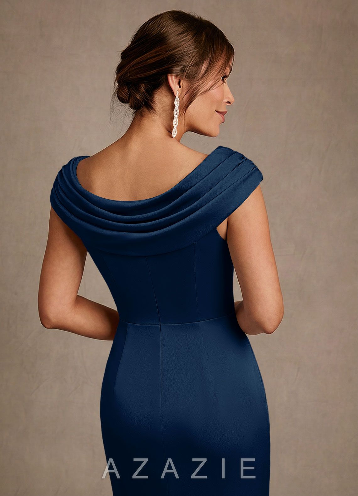 Azazie Irvine Dark Navy A-Line Pleated Stretch Satin Dress dark_navy