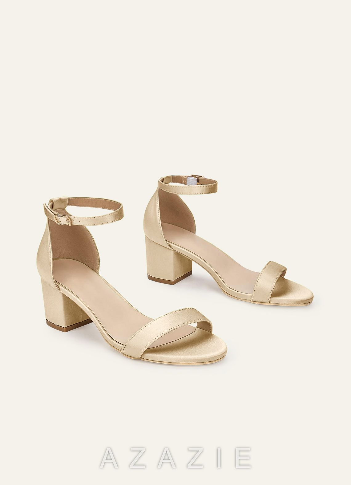 Matching Color Matte Satin One Strap Buckle Block Heel Sandals  champagne
