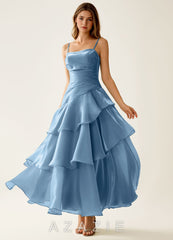 Nicola Mint Blue Satin Ruffled A-line Vacation Midi Dress