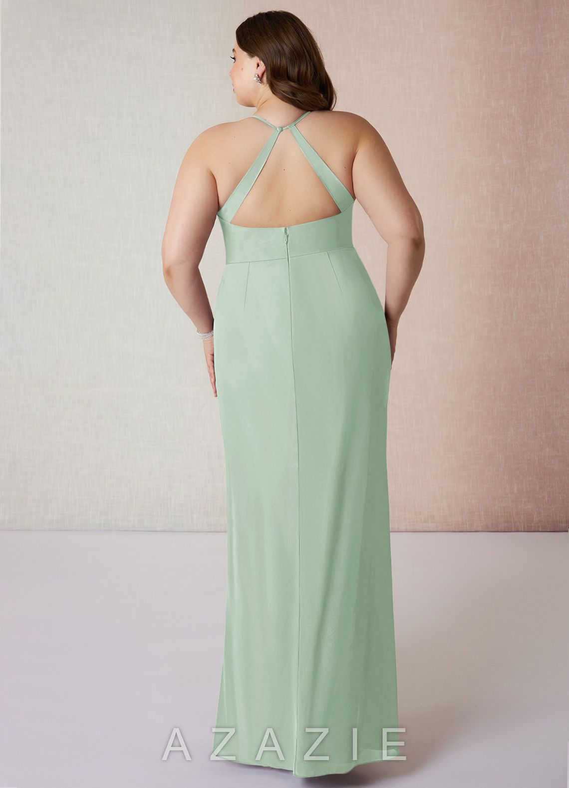 Azazie Becca Agave Sheath V-Neck Chiffon Dress agave