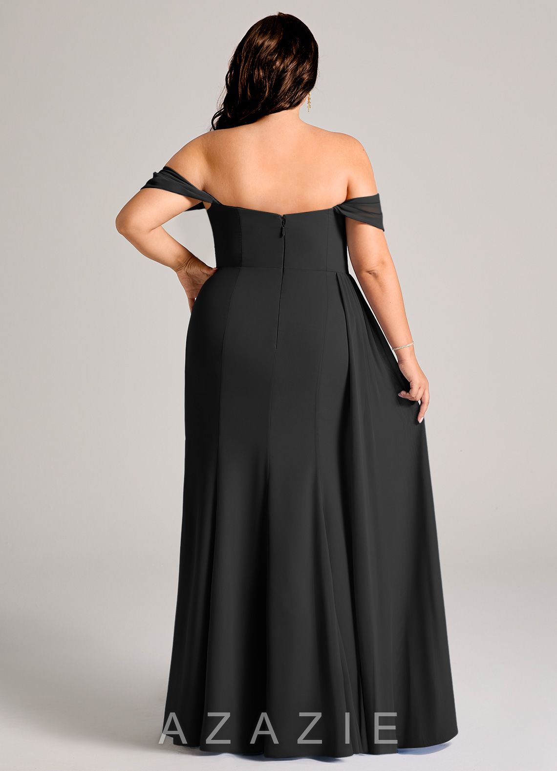 Azazie Amyra Black Sheath Off the Shoulder Chiffon Convertible Dress black