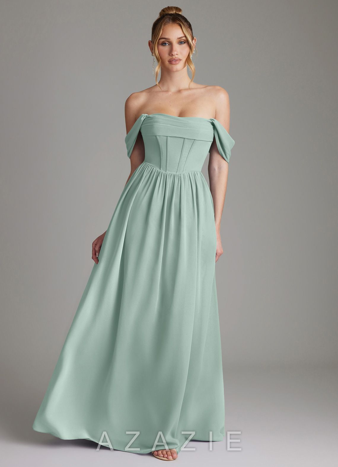 Azazie Caterina Agave A-Line Corset Chiffon Dress