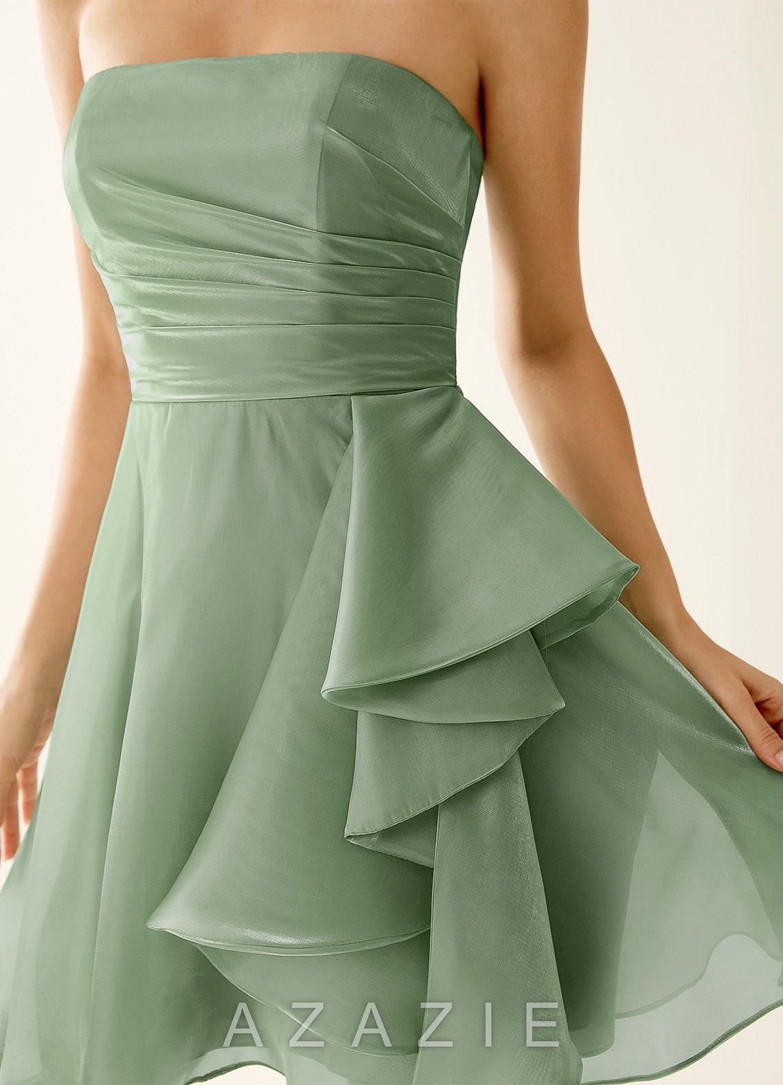 Nadine Sage Satin Faced Chiffon Ruffled Mini Dress