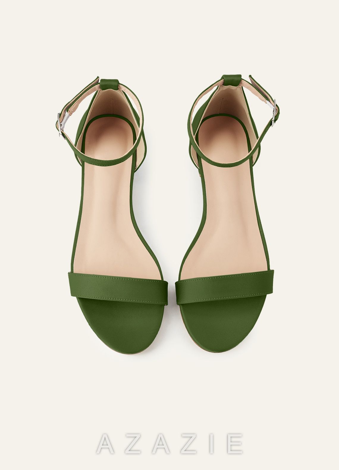 Matching Color Matte Satin Single Strap Ankle Buckle Block Flat Sandals