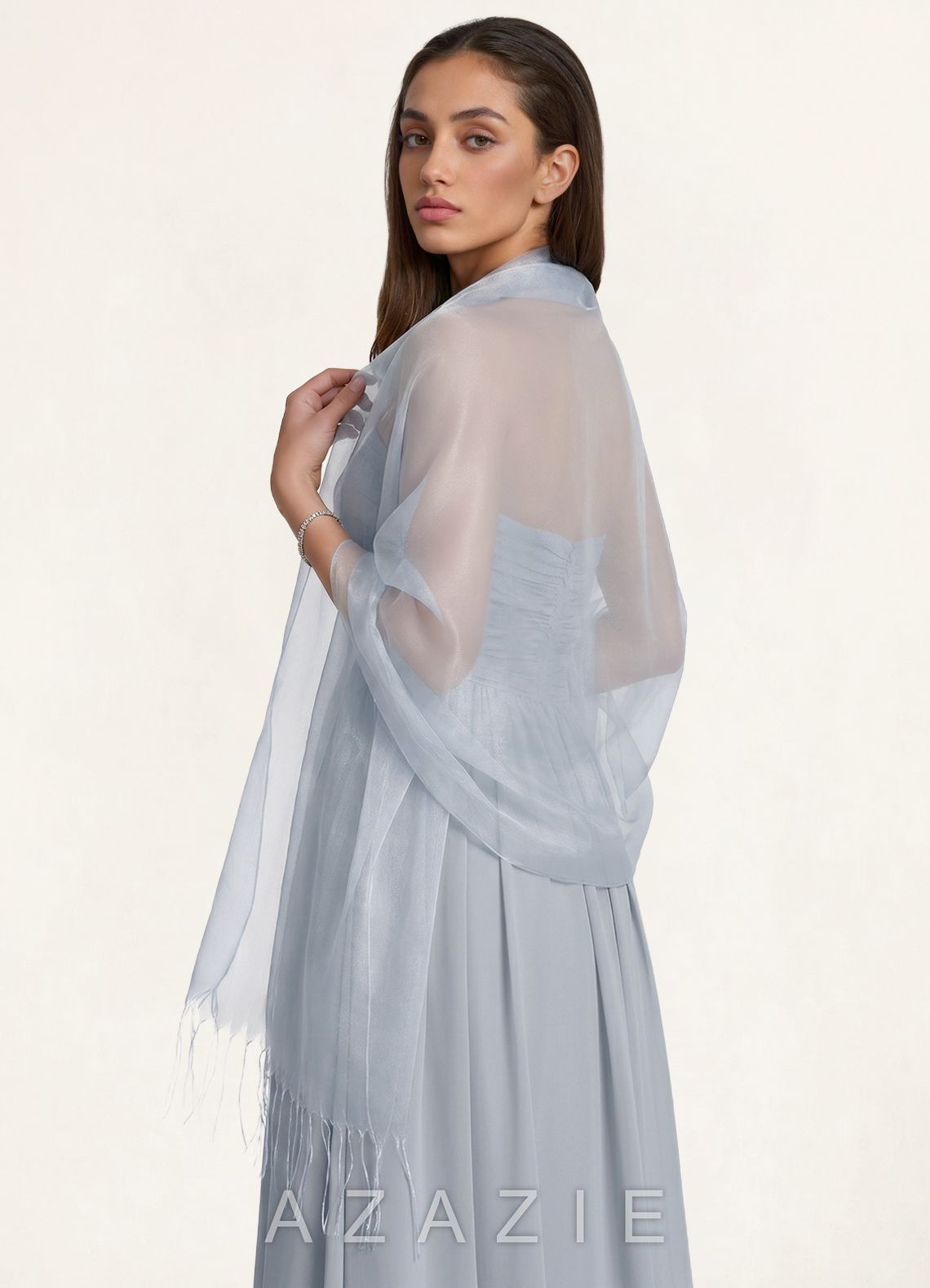 Azazie Sheer Tassel Organza Shawl  dusty_blue