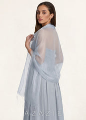 Azazie Sheer Tassel Organza Shawl  dusty_blue