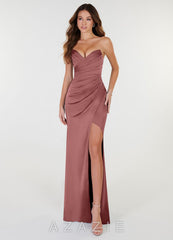 Azazie Yola Amethyst Sheath V-Neck Pleated Stretch Satin Convertible Dress