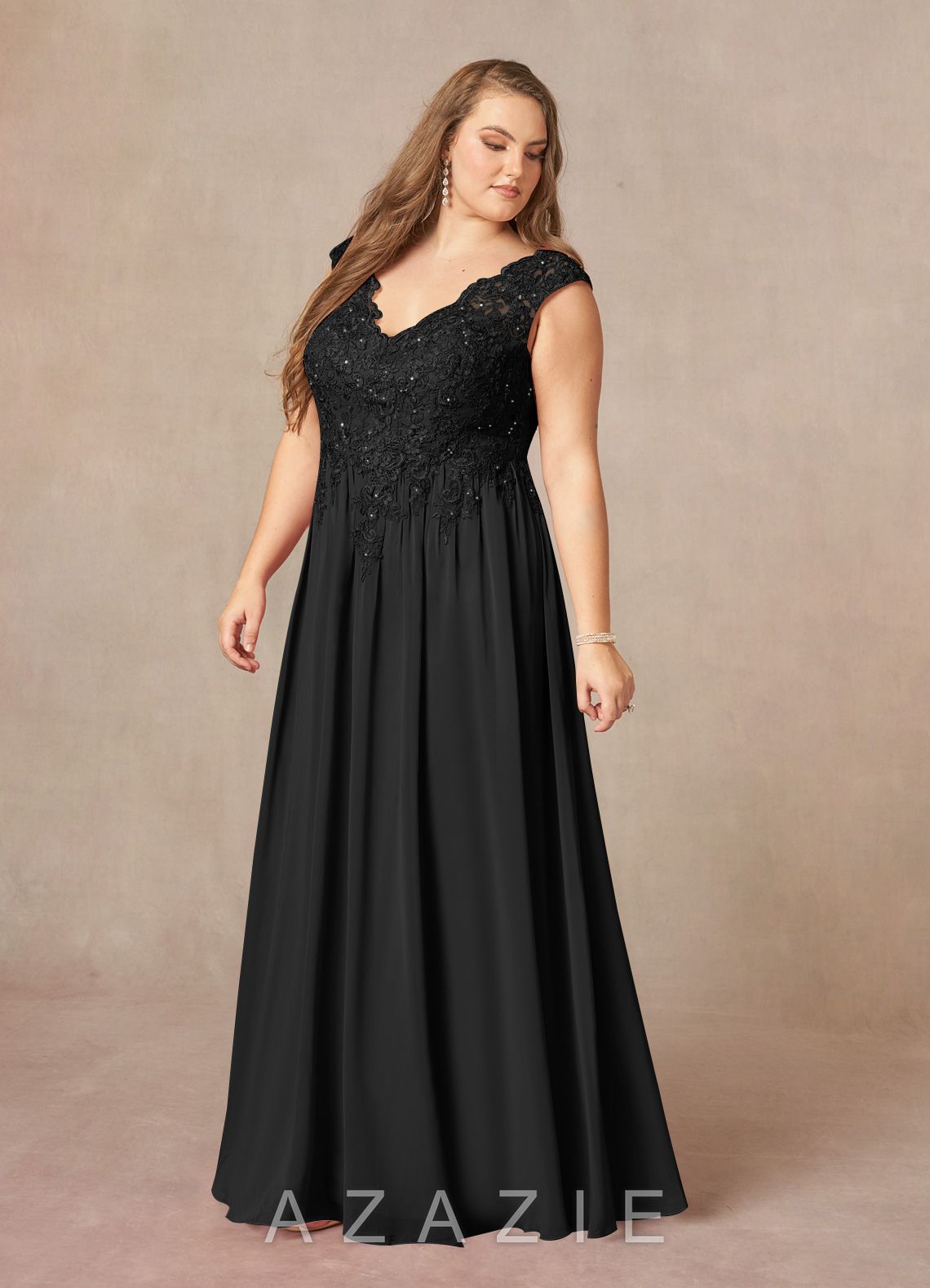 Azazie Amethyst Black A-Line V-Neck Sequins Chiffon Dress black