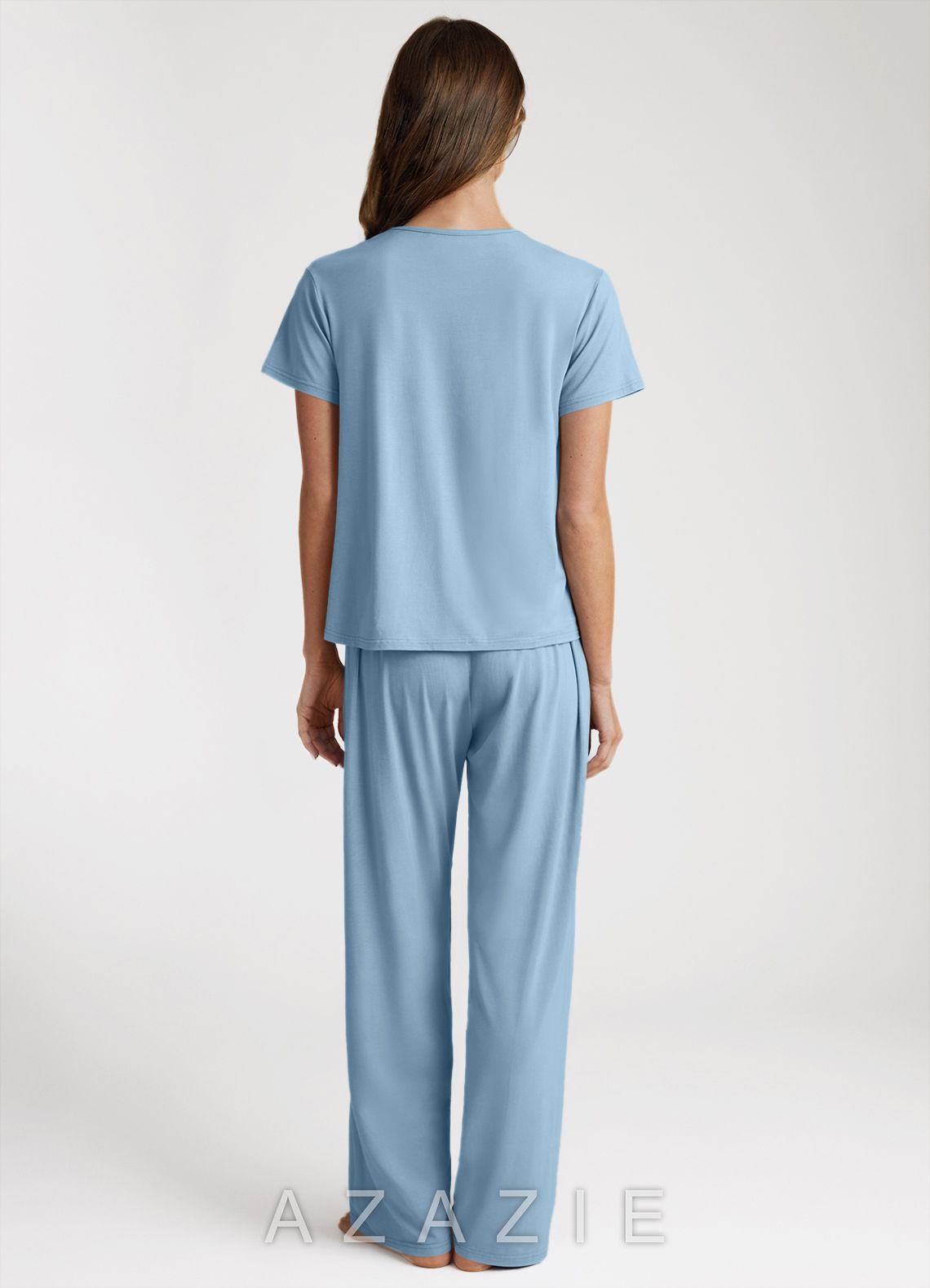 Bamboo Fiber Pleated T-Shirt and Pants Pajama Set  sky_blue