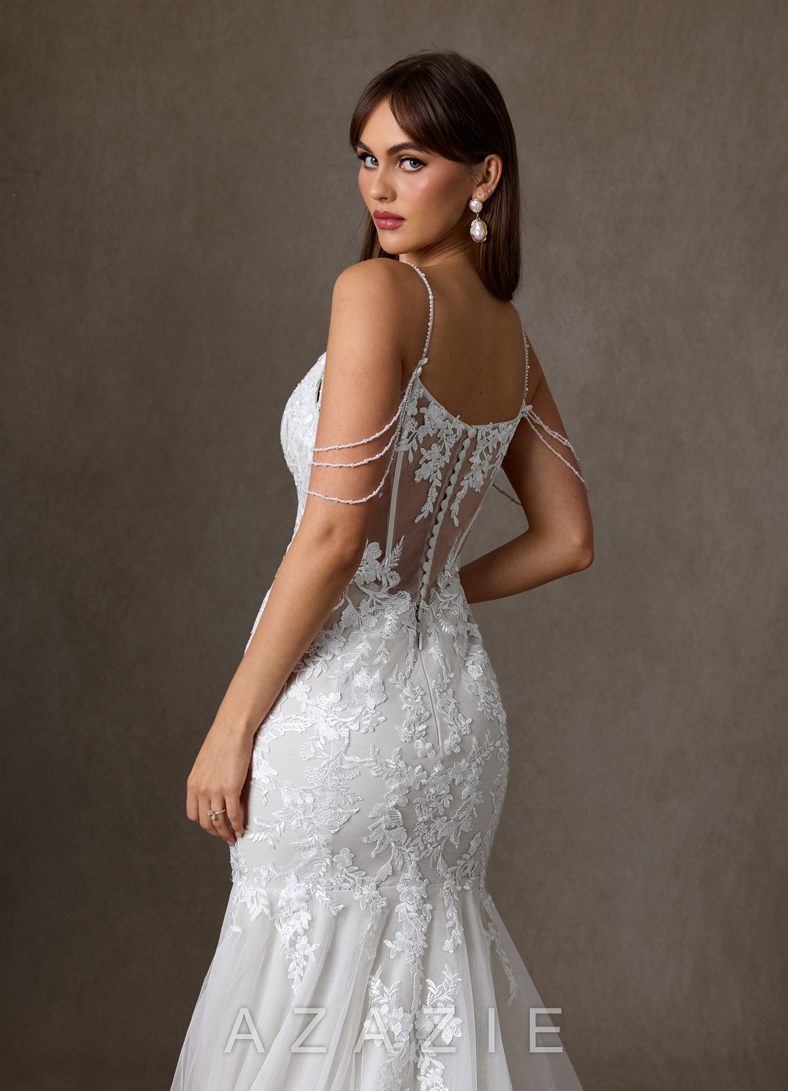 Azazie Denise Wedding Dress Diamond White Mermaid Sequins Tulle Dress diamond_white