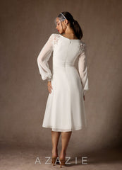 Azazie Amila Wedding Dress Diamond White A-Line V-Neck Lace Chiffon Dress