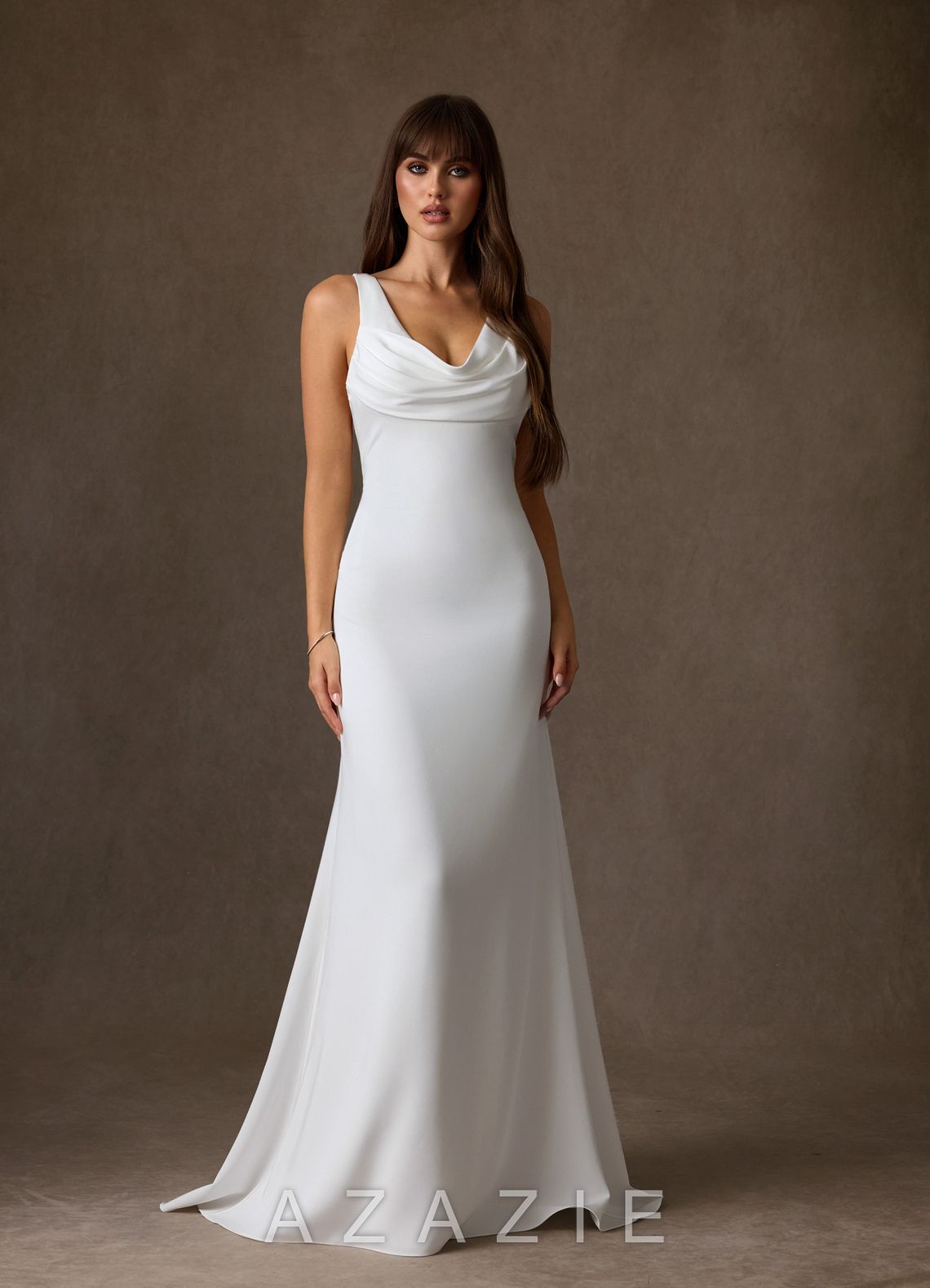 Azazie Laniece Diamond White Sheath Crepe Back Satin Dress diamond_white